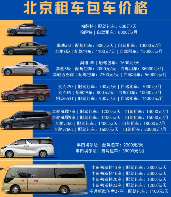 北京租车包车价格表